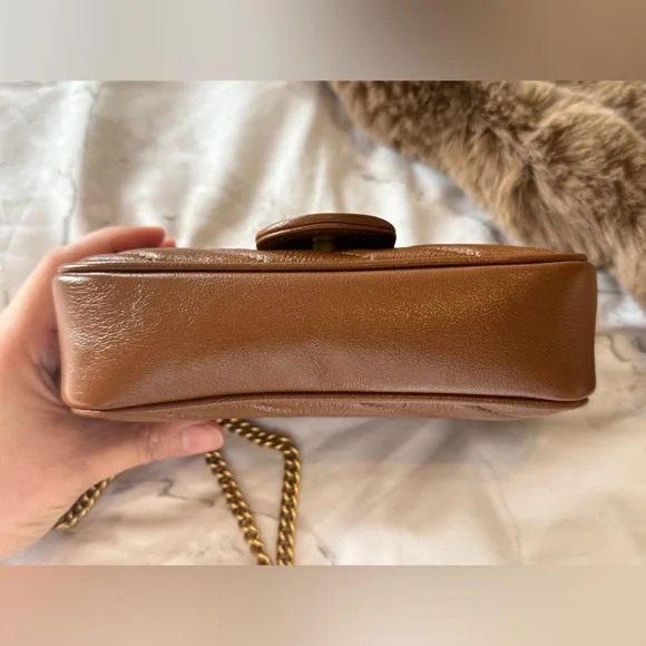 🎀Brand New Gucci Brown Diagonal Matelassé Leather Super Mini Marmont 🎀 - Picture 5 of 12